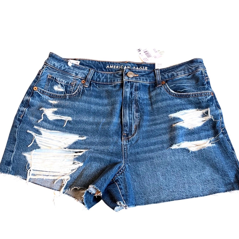 American Eagle Mom Shorts Womens 10 30W Strigid High Rise Distressed Medium Wash